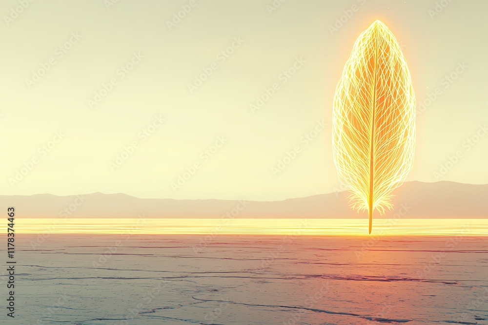 Illuminated Feather Symbolizing Creativity and Inspiration at Dusk