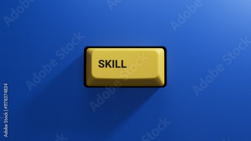 Word skill, Wooden small cubes with letters with copy space available.close up button of keyboard,Business Concept.3D rendering on blue background.