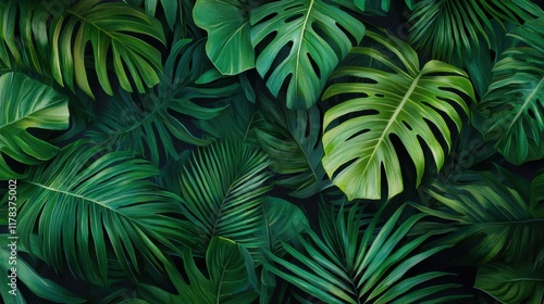 Wallpaper Mural Lush tropical foliage background with vibrant green leaves Torontodigital.ca