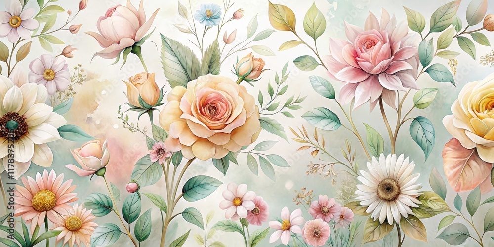 Pastel Floral Delight A Serene Arrangement of Roses, Daisies, and Delicate Blooms in Soft Hues Pastel Floral Delight A Serene Arrangement of Roses, Daisies, and Delicate Blooms in Soft Hues