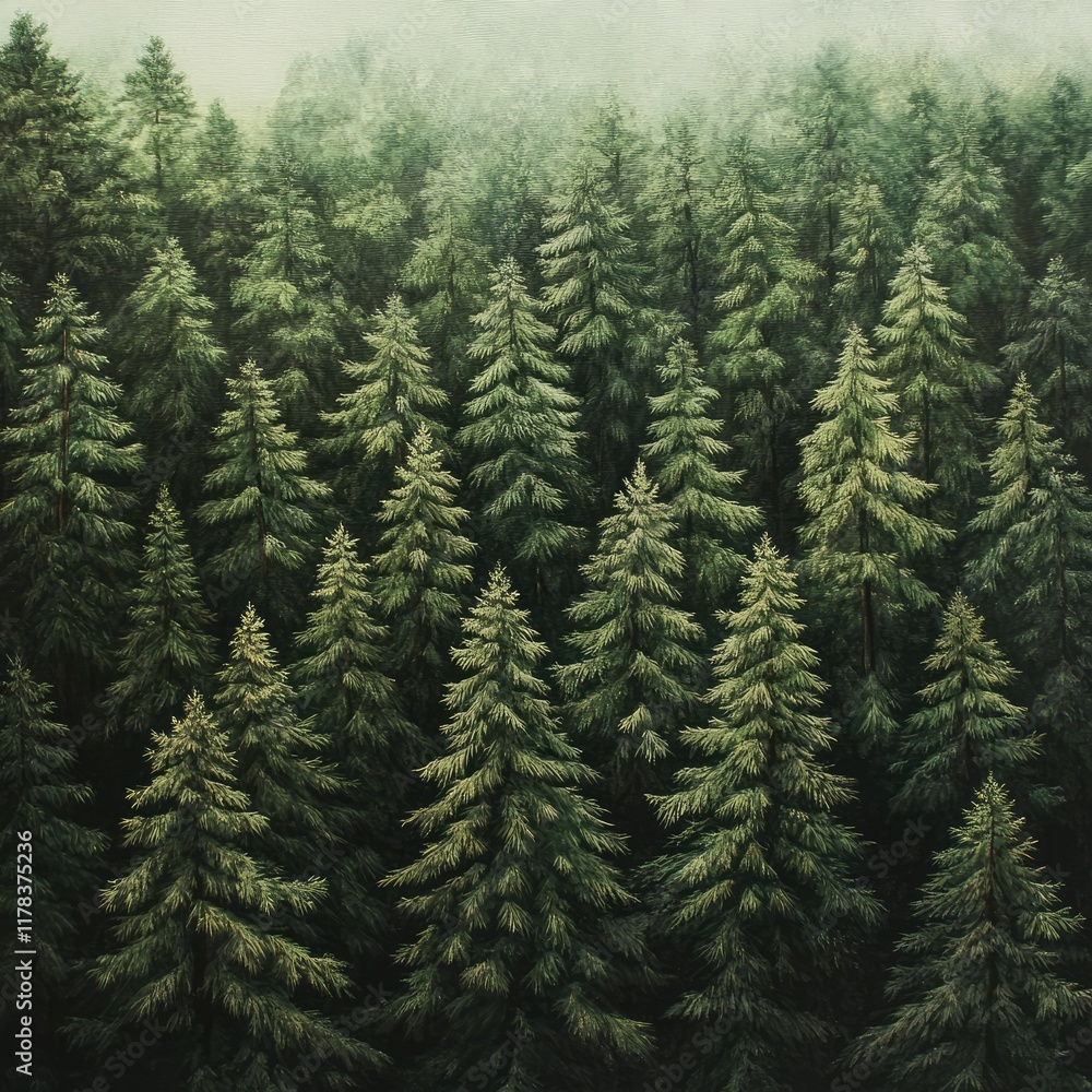Misty mountaintop evergreen forest aerial view, ideal for nature backgrounds Misty mountaintop evergreen forest aerial view, ideal for nature backgrounds