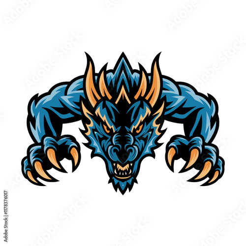 dragon pose attacking with claws logo design illustration photo