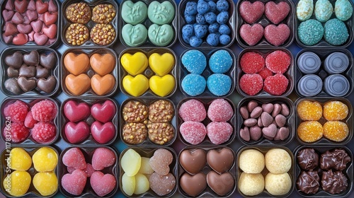 Wallpaper Mural Assorted colorful heart chocolates in a box for a sweet gift. Torontodigital.ca