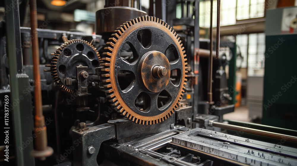 Industrial machinery and engineering mechanism with gears and cogs at work showcasing precision manufacturing technology
Industrial machinery and engineering mechanism with gears and cogs at work showcasing precision manufacturing technology