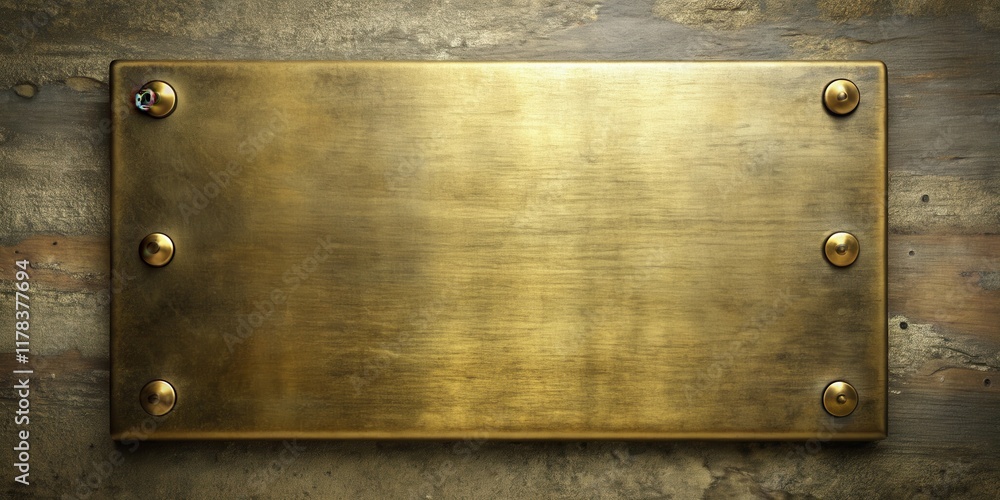 Fototapeta premium Antique Brass Plate Background Textured Metal Surface with Fasteners on Wooden Panel
