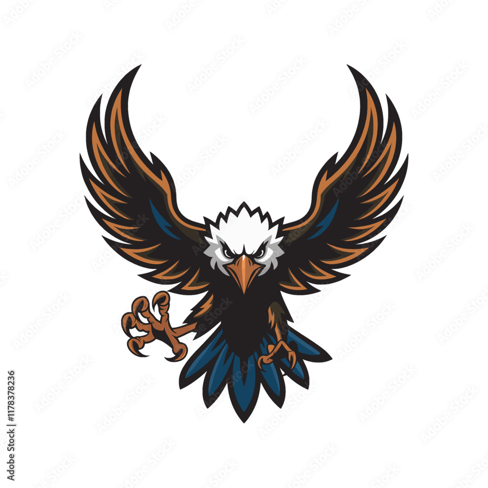 Obraz premium eagle fliying attacking pose with claws illustration design logo on white background