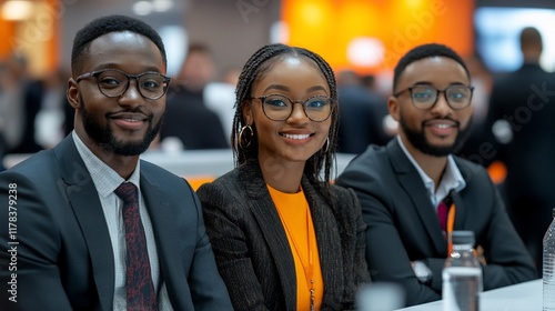 Confident African professionals networking at conference