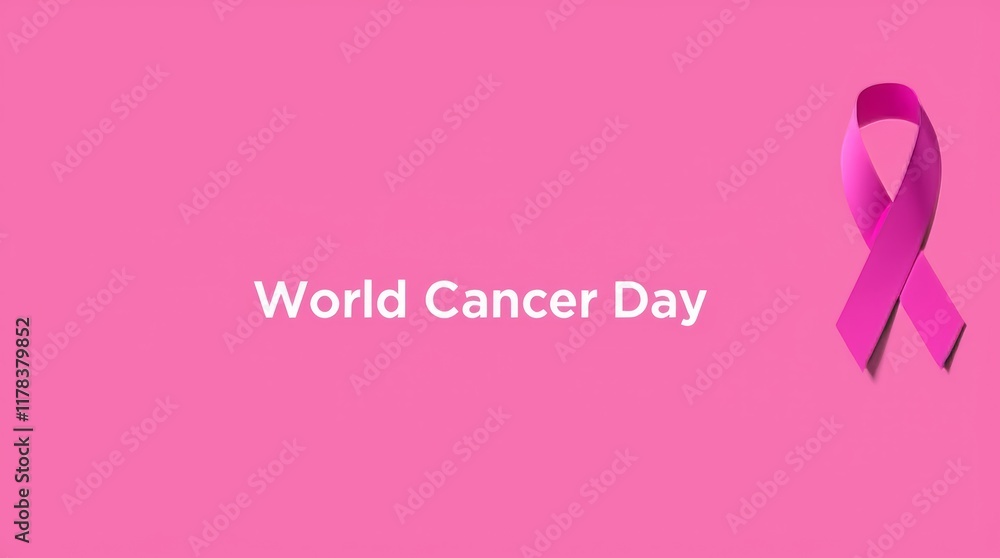 World Cancer Day Banner with ribbon, copy space concept World Cancer Day Banner with ribbon, copy space concept