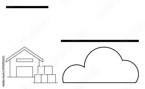 Warehouse with boxes indicating storage and logistics combined with a cloud symbolizing cloud computing. Ideal for logistics, warehouse management, cloud technology, data storage, modern logistics