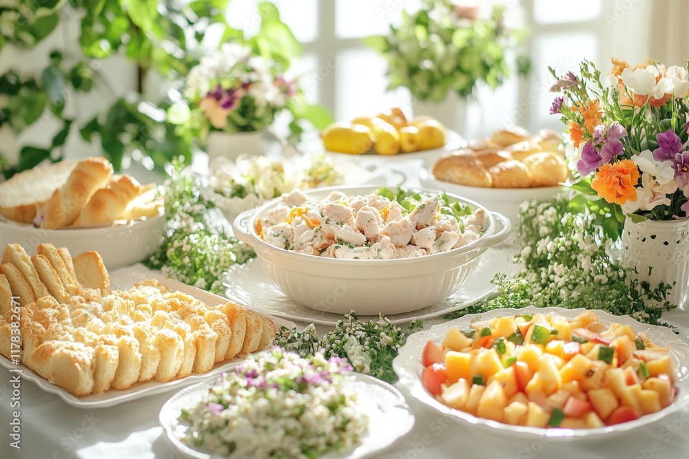 Delicious Buffet Dishes: Chicken Salad, Fruit Salad, Breads, and More! Delicious Buffet Dishes: Chicken Salad, Fruit Salad, Breads, and More!