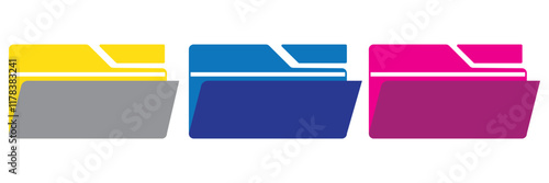 File folders icons. Documents for computer. File folders with data in flat style. Web archive and web directory. Pc graphic elements. Color symbol. Vector