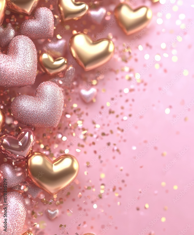 Fototapeta premium A sea of vibrant hearts dances on a soft pink surface, radiating love and joy, perfect for celebrating the spirit of Valentine's Day.