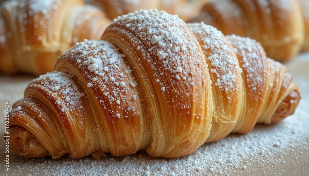 Close-up of a delicious, sugared croissant. Close-up of a delicious, sugared croissant.