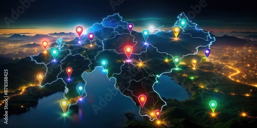 Chiang Rai's night photography reveals a luminous map highlighting nine provinces of Northern Thailand.