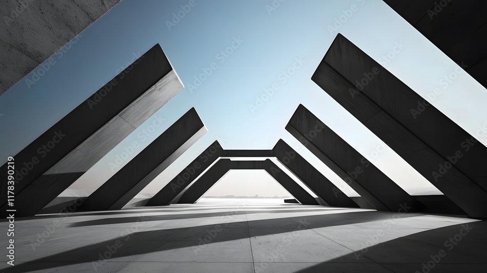 Obraz premium Monochrome Architectural Geometry - 3D of Precise Angular Forms and Minimalist Design