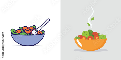 fresh, salad, tomatoes, food, vegetable, healthy, diet, green, vector, illustration, dinner, lunch, lettuce, organic, onion, meal