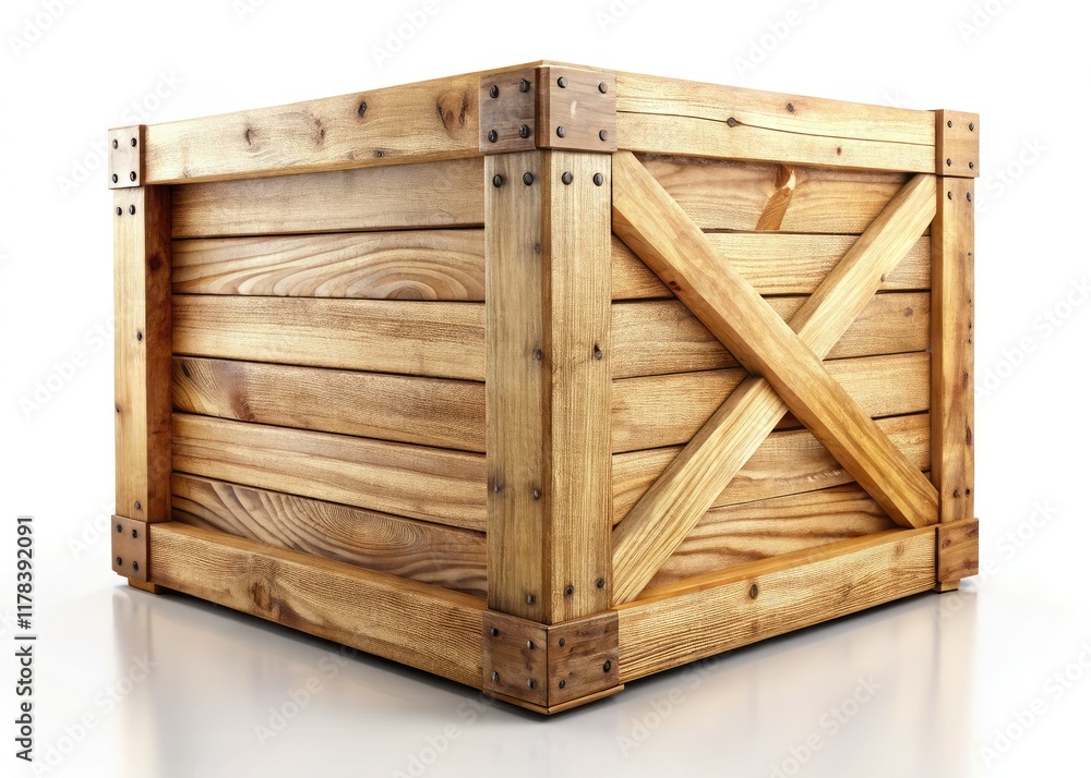 3D Wooden Crate Isolated White Background High Depth of Field 3D Wooden Crate Isolated White Background High Depth of Field
