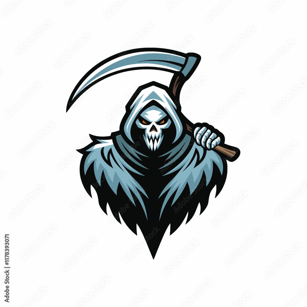 grim reaper with large scythe design illustration logo flat grim reaper with large scythe design illustration logo flat