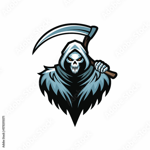 grim reaper with large scythe design illustration logo flat