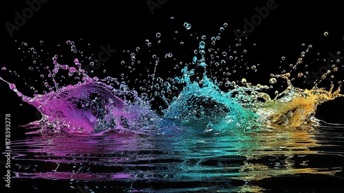 Wallpaper Mural Exaggerated Artistic Splash of Colorful Water Droplets Creating a 3D Effect. Dynamic and Creative Visual Element. Torontodigital.ca