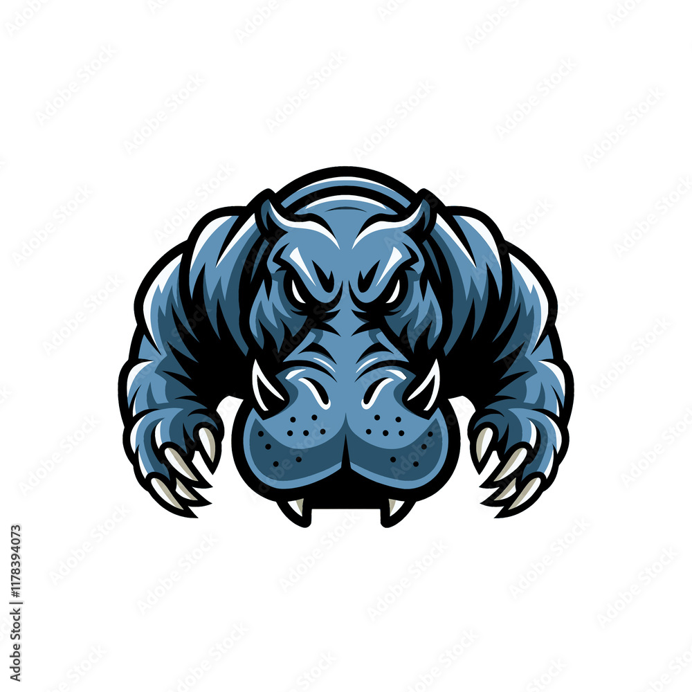 hippopotamus fierce design logo attacking pose with claws illustration hippopotamus fierce design logo attacking pose with claws illustration