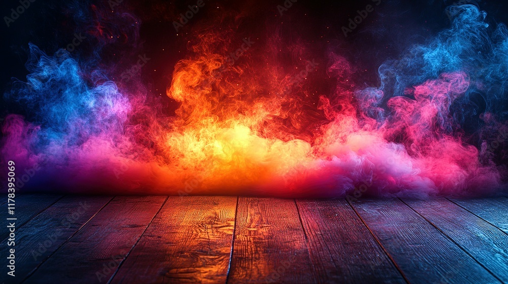 Vibrant Colored Smoke Above Wooden Planks Vibrant Colored Smoke Above Wooden Planks