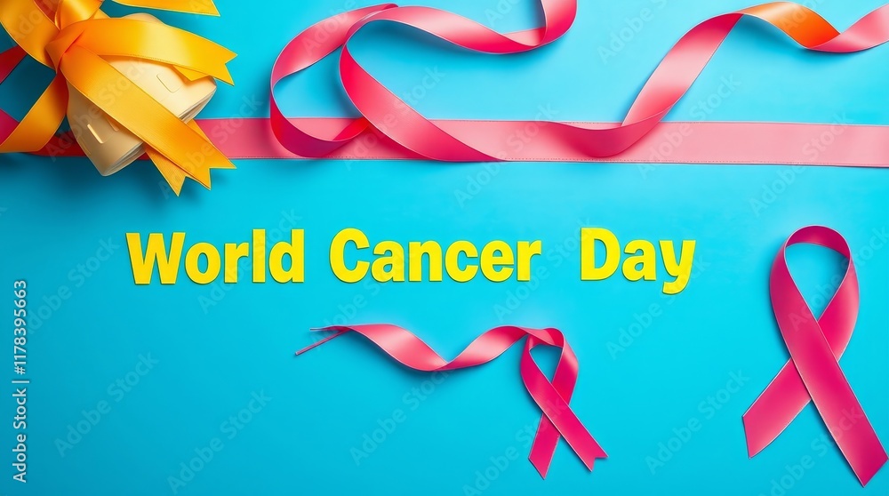 World cancer day background with ribbon sigh of cancer World cancer day background with ribbon sigh of cancer