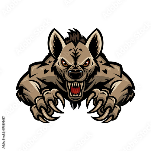 hyena attacking pose with claws design logo illustration