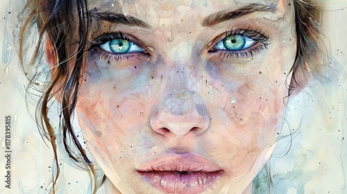 Elegant watercolor portrait paintings with beautiful shading photo