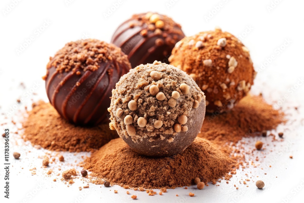 Rich, dark chocolate truffles, dusted with cocoa; a tempting close-up showcasing homemade perfection. Rich, dark chocolate truffles, dusted with cocoa; a tempting close-up showcasing homemade perfection.
