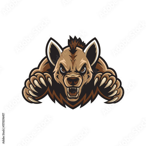 hyena attacking pose with claws illustration design logo