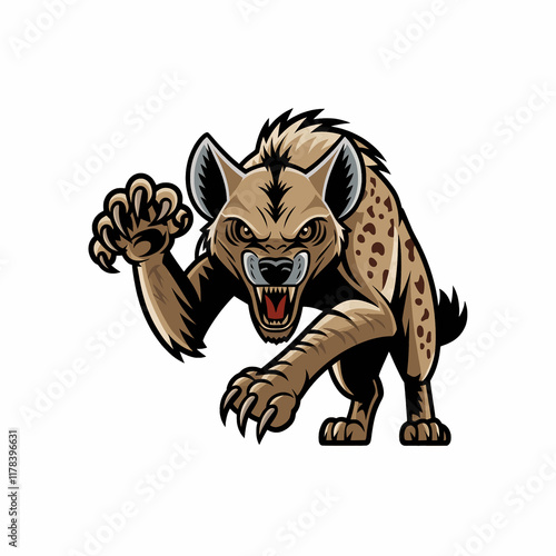 hyena full body attacking pose with claws design logo photo