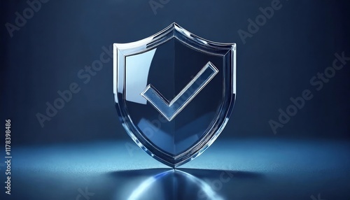 A sleek, transparent shield icon with a check mark, symbolizing security, protection, and trust in a modern, minimalistic design.