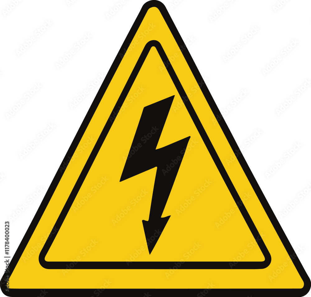 A yellow triangular warning sign with a bold black lightning bolt centrally placed. A yellow triangular warning sign with a bold black lightning bolt centrally placed.