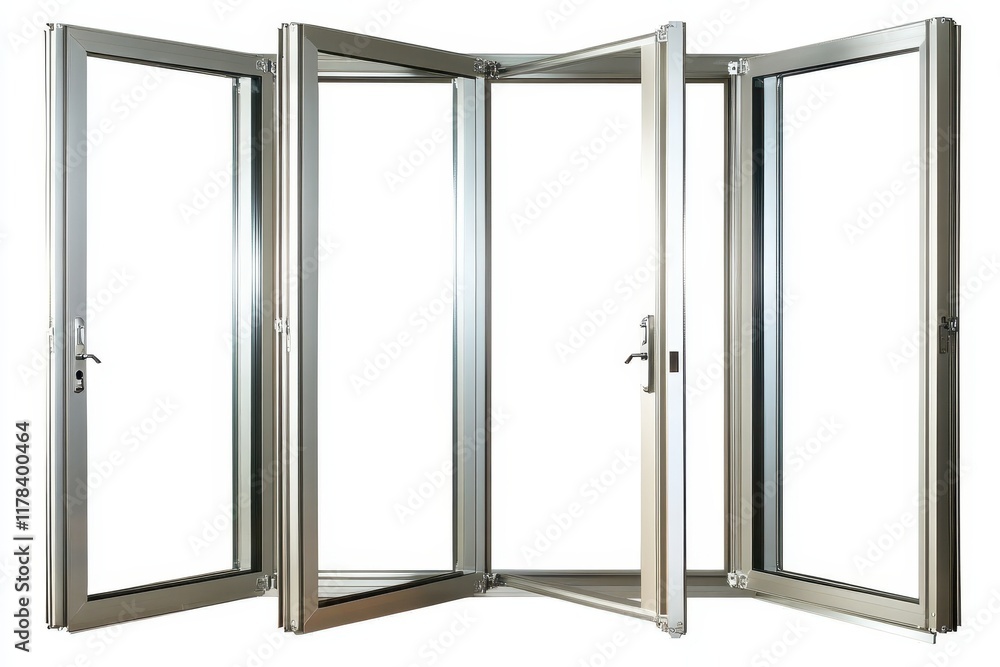 Modern aluminum bi-fold doors, open and closed. Ideal for showcasing home improvement, architecture, and interior design projects. Modern aluminum bi-fold doors, open and closed. Ideal for showcasing home improvement, architecture, and interior design projects.