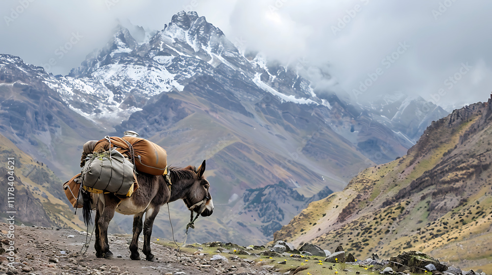 Naklejka premium donkey on the mountains
