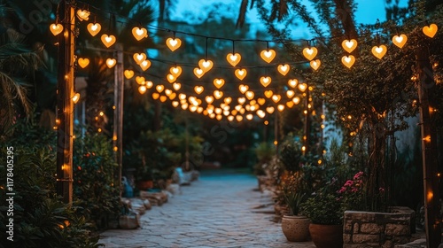 Wallpaper Mural Outdoor pathway decorated with heart shaped lights at dusk. Celebratory use. Torontodigital.ca