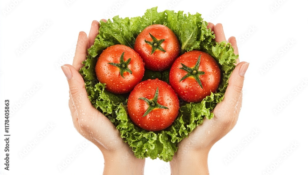 Juicy Red Tomatoes Held in Hands with Fresh Lettuce: A Vibrant, Healthy, and Delicious Image of Nature's Goodness Juicy Red Tomatoes Held in Hands with Fresh Lettuce: A Vibrant, Healthy, and Delicious Image of Nature's Goodness