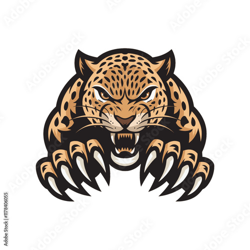 leopard attacking pose with claws design logo illustration on white background