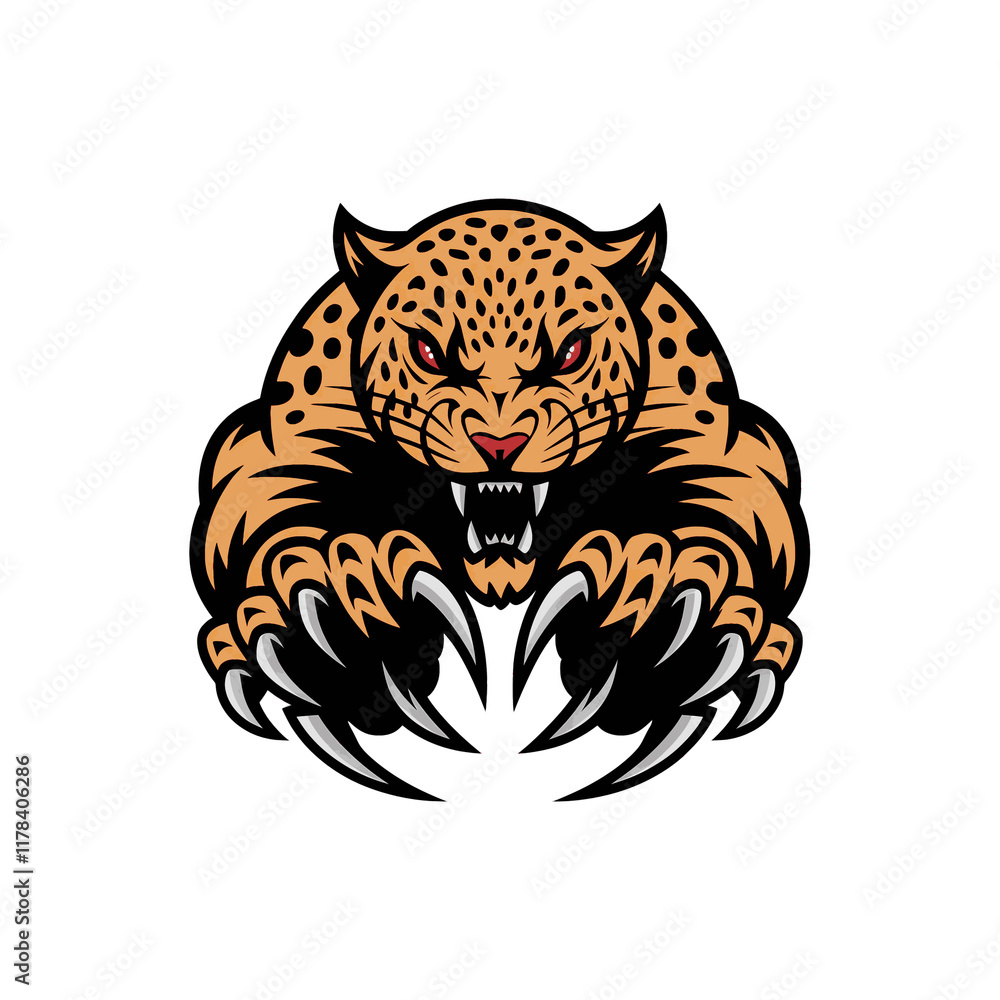 Fototapeta premium leopard attacking pose with claws design logo illustration