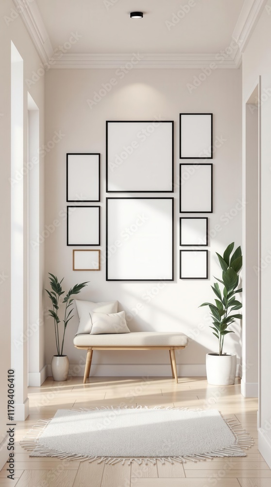 Minimalist hallway with gallery wall and modern decor elements Minimalist hallway with gallery wall and modern decor elements