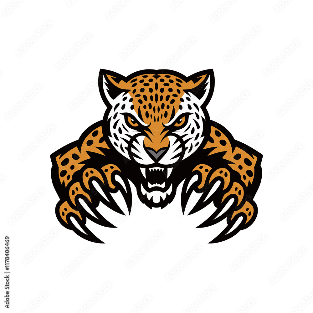Fototapeta premium leopard attacking pose with claws design logo