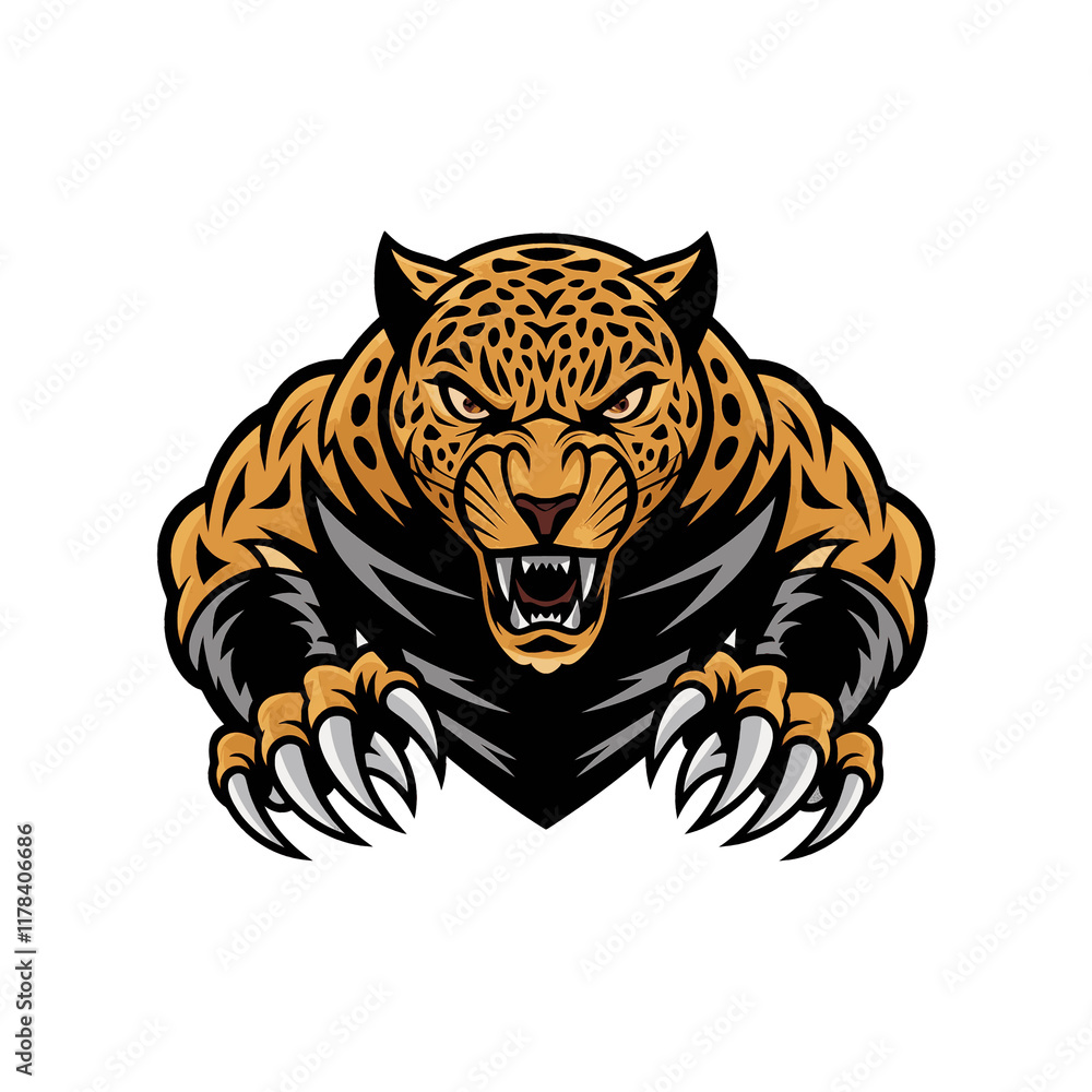 Fototapeta premium leopard attacking pose with claws illustration design logo