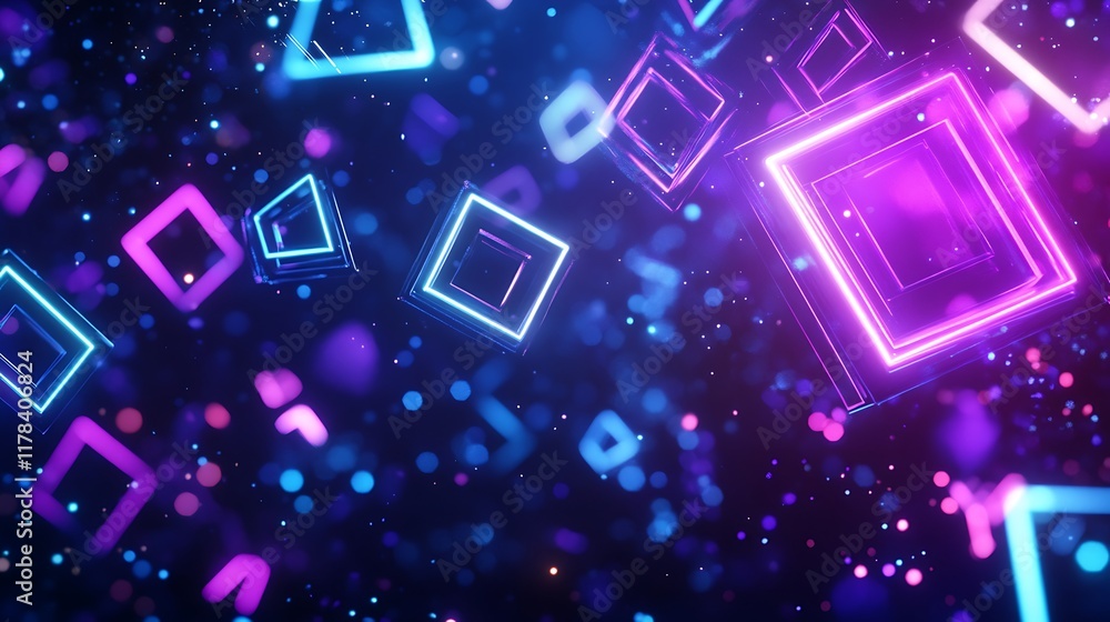 Glowing Neon Squares and Triangles Abstract Art Glowing Neon Squares and Triangles Abstract Art