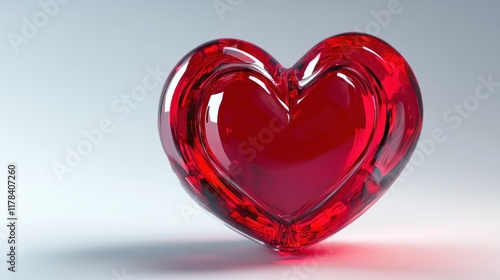 A glossy red heart shape, symbolizing love and affection, set against a soft gradient background. photo