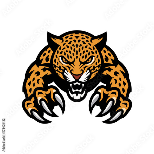 leopard attacking with claws design logo photo