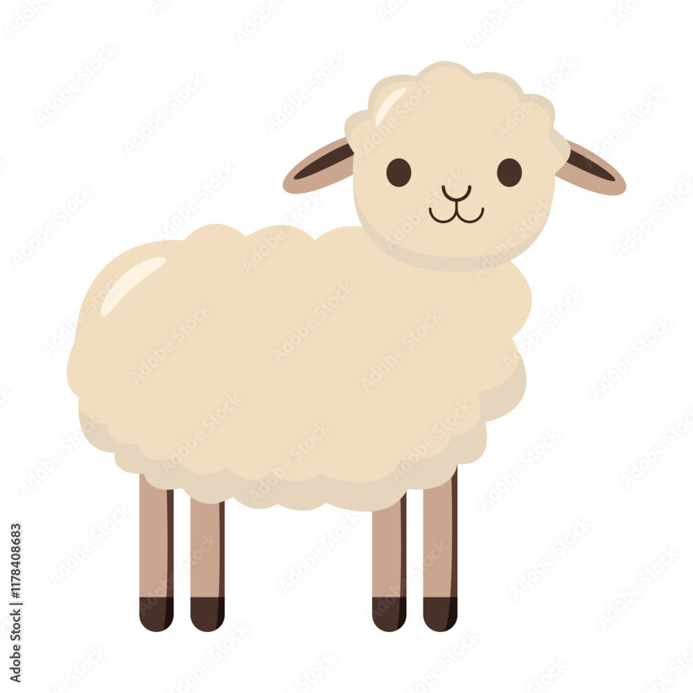Adorable cartoon sheep with a fluffy coat, standing on a white background. Simple and playful concept of farm animals and innocence Adorable cartoon sheep with a fluffy coat, standing on a white background. Simple and playful concept of farm animals and innocence
