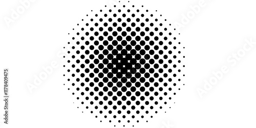 Abstract halftone circle design.Black and White Dot Pattern, Circle Gradient, Halftone Dots, Geometric Pattern.