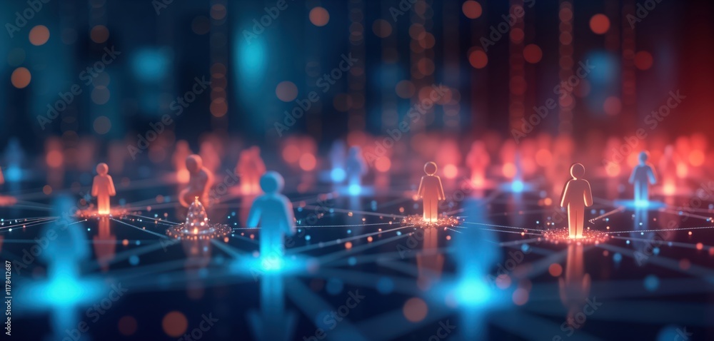 Fototapeta premium Digital illustration of connected people. Abstract representation of business people network. Global talent recruitment concept. Tech driven community. Modern human resources. Digital work