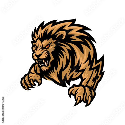lion gold attacking pose with claws illustration design logo